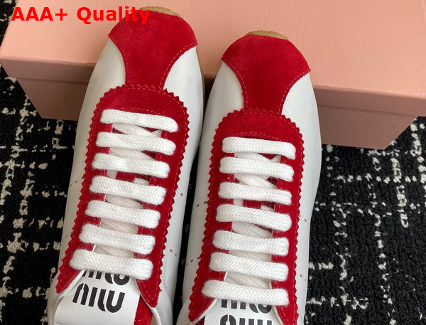 Miu Miu Plume Nappa Leather and Suede Sneakers White and Cerise 5E114E Replica