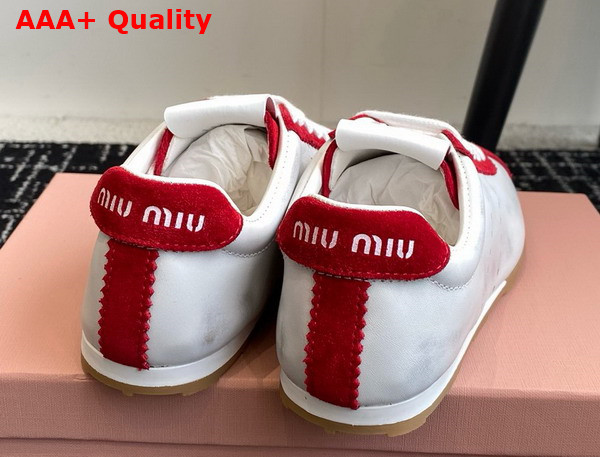 Miu Miu Plume Nappa Leather and Suede Sneakers White and Cerise 5E114E Replica