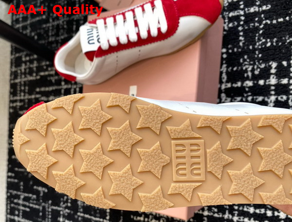 Miu Miu Plume Nappa Leather and Suede Sneakers White and Cerise 5E114E Replica