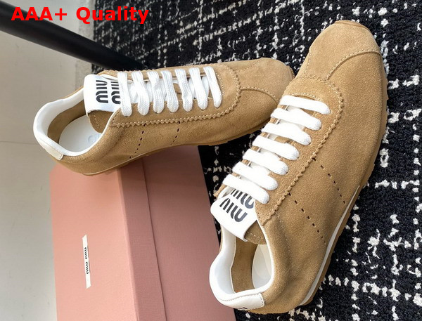 Miu Miu Plume Suede Sneakers in Desert Beige 5E114E Replica