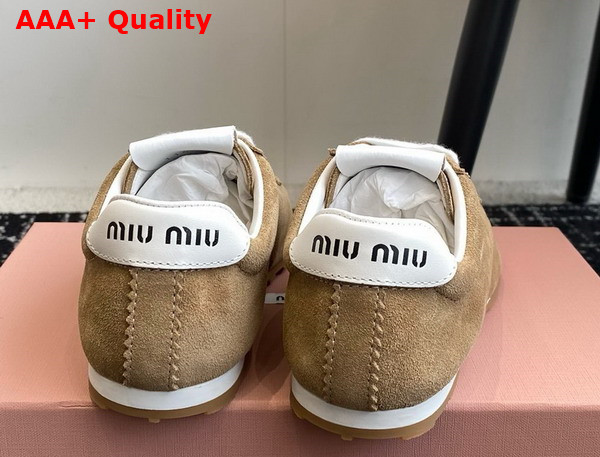 Miu Miu Plume Suede Sneakers in Desert Beige 5E114E Replica