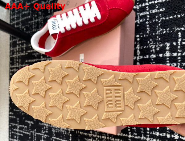 Miu Miu Plume Suede Sneakers in Scarlet 5E114E Replica