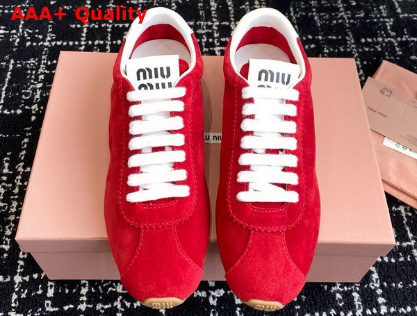 Miu Miu Plume Suede Sneakers in Scarlet 5E114E Replica