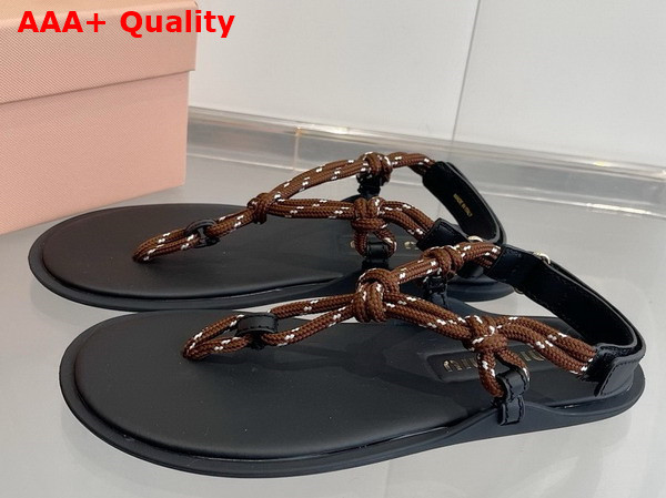 Miu Miu Riviere Cord and Leather Sandals Tobacco 5Y184E Replica