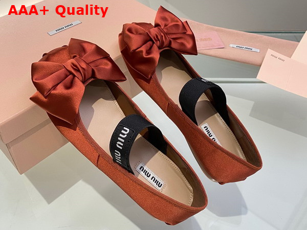 Miu Miu Satin Bow Ballerinas in Cocoa Brown Replica