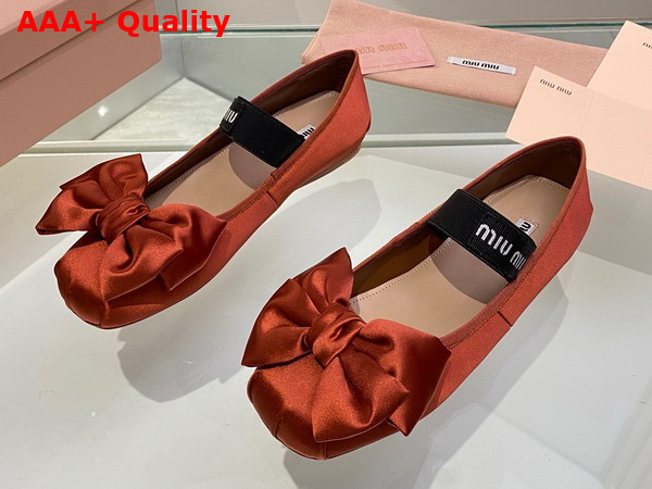 Miu Miu Satin Bow Ballerinas in Cocoa Brown Replica