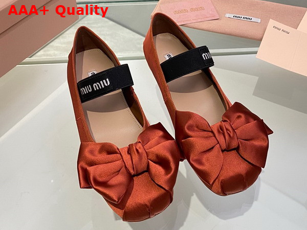 Miu Miu Satin Bow Ballerinas in Cocoa Brown Replica