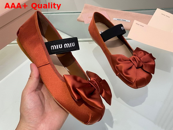 Miu Miu Satin Bow Ballerinas in Cocoa Brown Replica