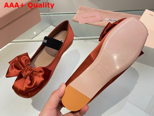 Miu Miu Satin Bow Ballerinas in Cocoa Brown Replica