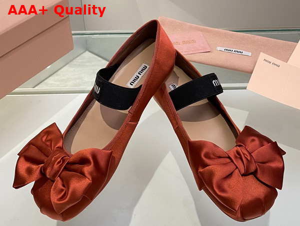 Miu Miu Satin Bow Ballerinas in Cocoa Brown Replica