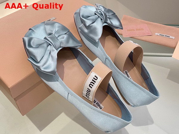 Miu Miu Satin Bow Ballerinas in Light Blue Replica