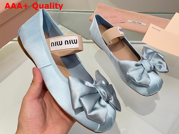 Miu Miu Satin Bow Ballerinas in Light Blue Replica