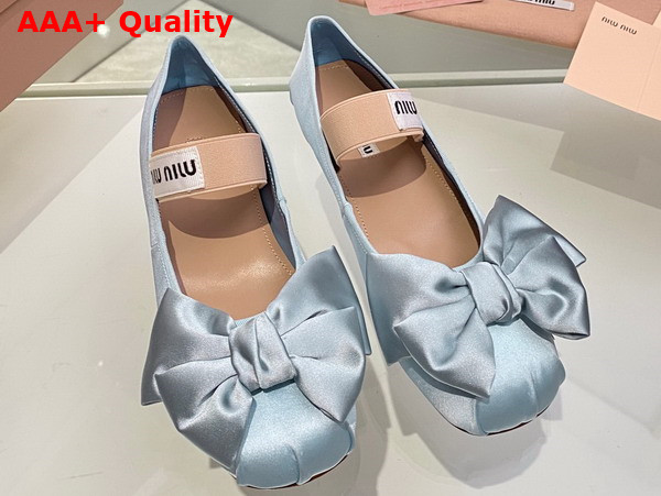 Miu Miu Satin Bow Ballerinas in Light Blue Replica