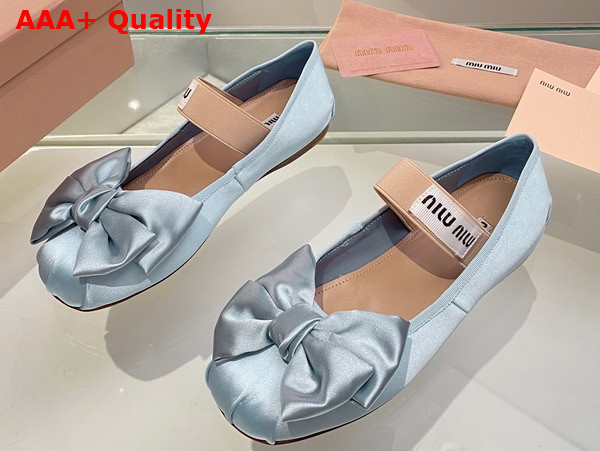 Miu Miu Satin Bow Ballerinas in Light Blue Replica