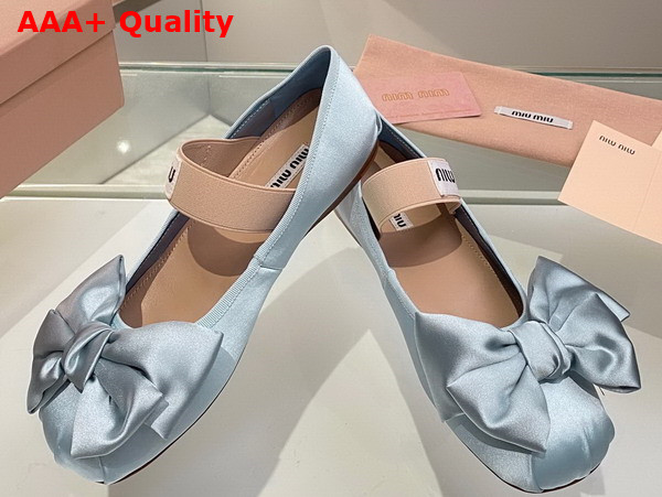 Miu Miu Satin Bow Ballerinas in Light Blue Replica