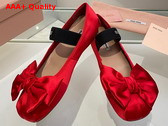 Miu Miu Satin Bow Ballerinas in Red Replica