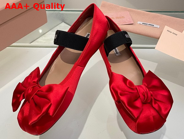 Miu Miu Satin Bow Ballerinas in Red Replica