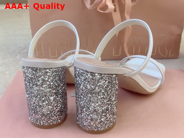 Miu Miu Satin and Glitter Slides in White and Silver Replica