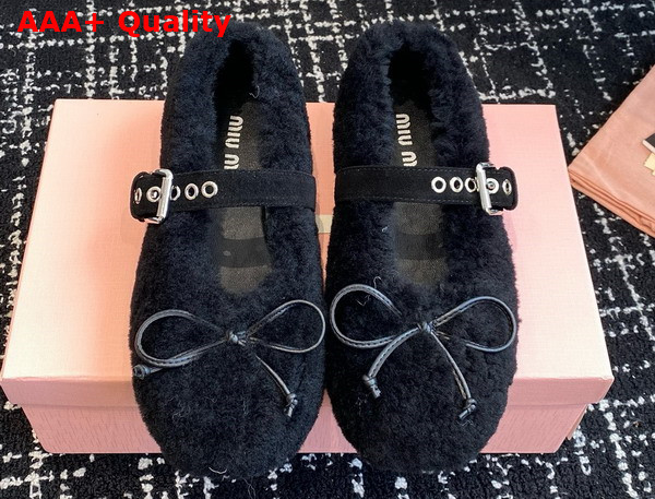 Miu Miu Shearling Ballerinas in Black 5F272E Replica