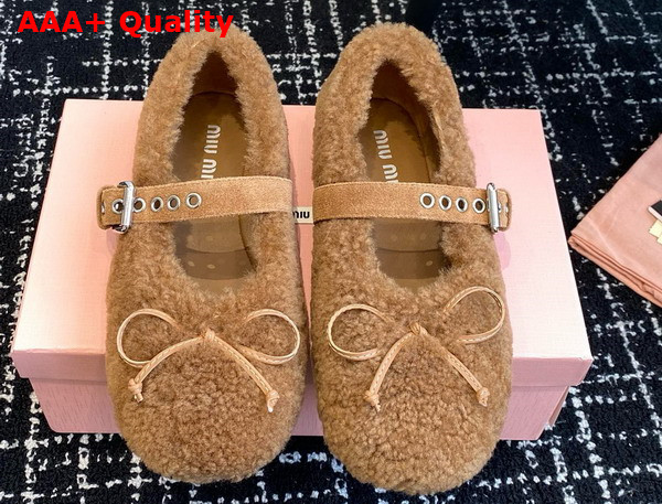 Miu Miu Shearling Ballerinas in Brown 5F272E Replica