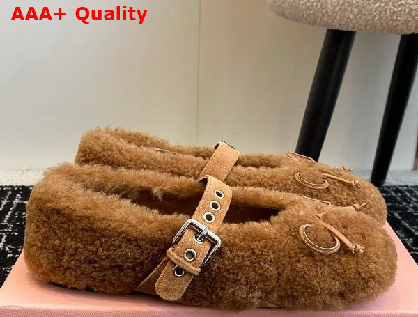 Miu Miu Shearling Ballerinas in Brown 5F272E Replica