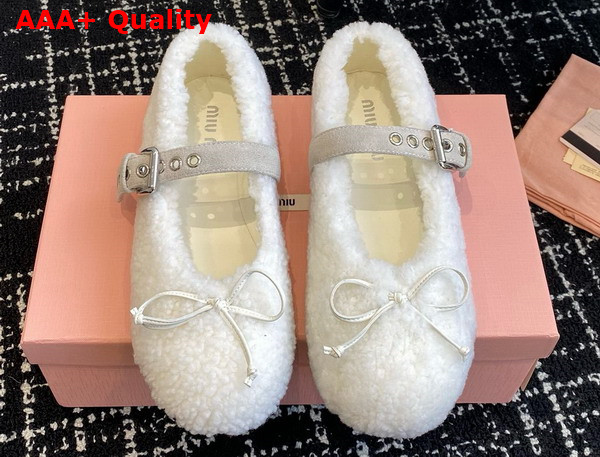 Miu Miu Shearling Ballerinas in Natural 5F272E Replica