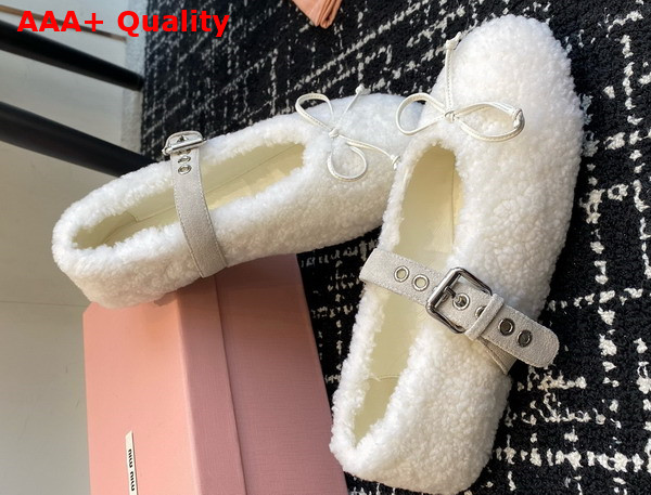 Miu Miu Shearling Ballerinas in Natural 5F272E Replica