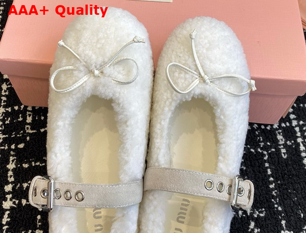 Miu Miu Shearling Ballerinas in Natural 5F272E Replica