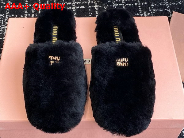 Miu Miu Shearling Slippers in Black Replica