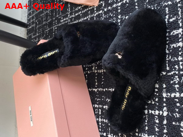 Miu Miu Shearling Slippers in Black Replica