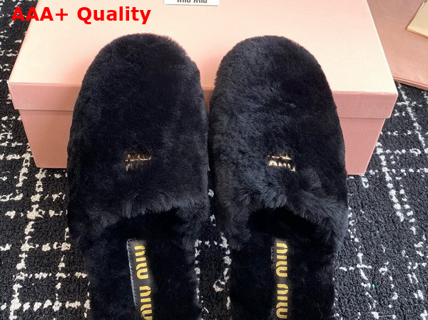 Miu Miu Shearling Slippers in Black Replica