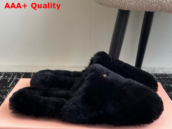 Miu Miu Shearling Slippers in Black Replica