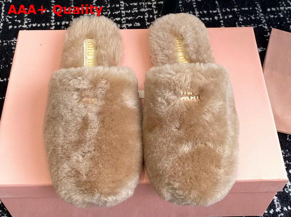 Miu Miu Shearling Slippers in Caramel Replica