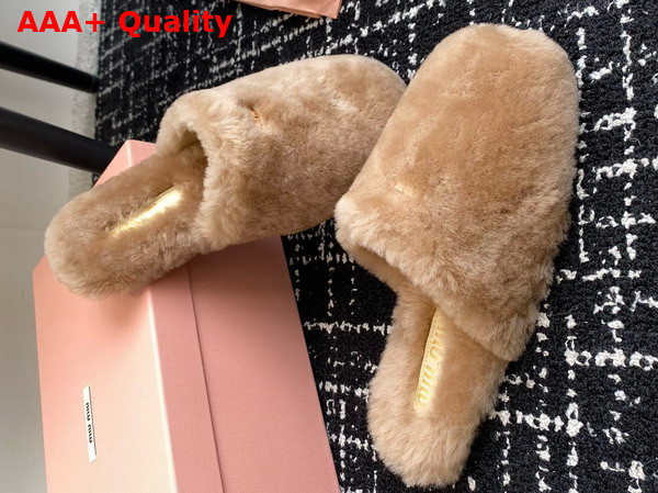 Miu Miu Shearling Slippers in Caramel Replica