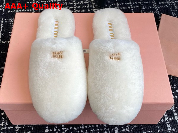 Miu Miu Shearling Slippers in White Replica