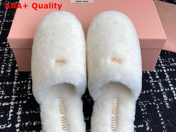 Miu Miu Shearling Slippers in White Replica