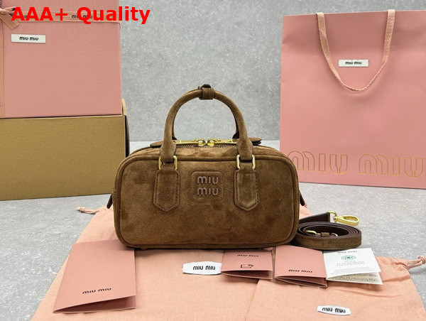 Miu Miu Small Arcadie Padded Suede Top Handle Bag in Cocoa Brown 5BB142 Replica