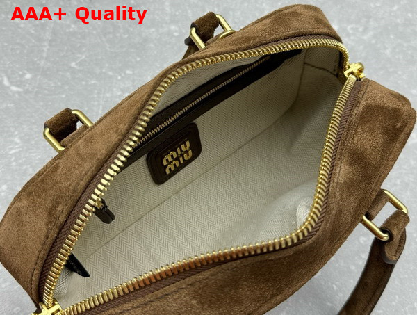 Miu Miu Small Arcadie Padded Suede Top Handle Bag in Cocoa Brown 5BB142 Replica