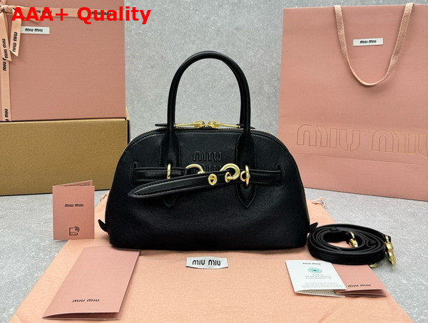 Miu Miu Small Aventure Nappa Leather Top Handle Bag in Black 5BB169 Replica