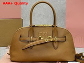 Miu Miu Small Aventure Nappa Leather Top Handle Bag in Oak 5BB169 Replica