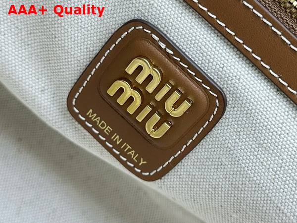 Miu Miu Small Canvas Ivy Bag in Beige and Brandy Replica