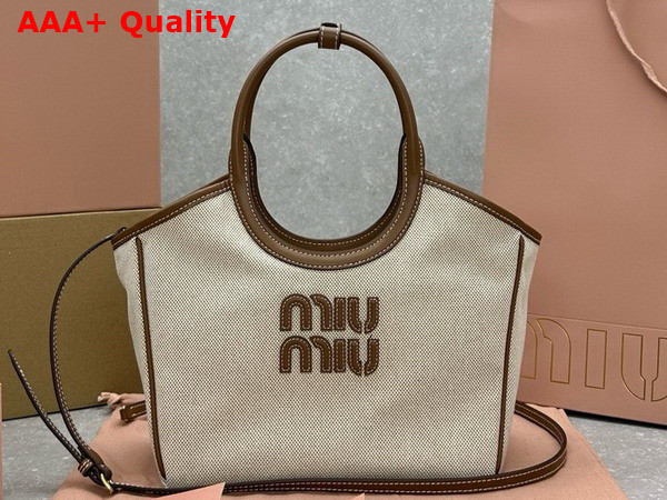 Miu Miu Small Canvas Ivy Bag in Beige and Brandy Replica