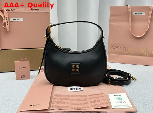 Miu Miu Small Leather Hobo Bag in Black 5BC161 Replica