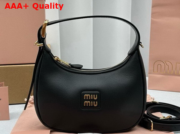 Miu Miu Small Leather Hobo Bag in Black 5BC161 Replica