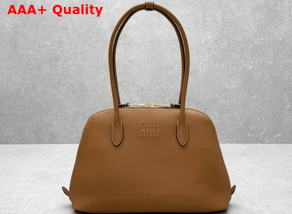 Miu Miu Small Leather Top Handle Bag in Cognac 5BA290 Replica