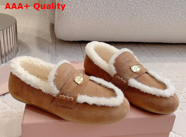 Miu Miu Suede Loafers in Brown with Shearling Lining 5D273E Replica