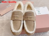 Miu Miu Suede Loafers in Ecru with Shearling Lining 5D273E Replica