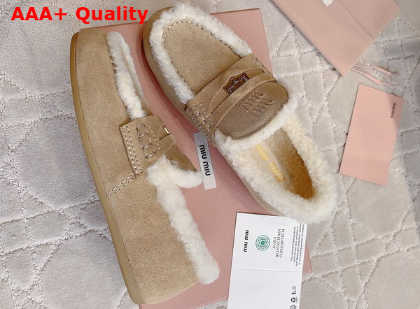 Miu Miu Suede Loafers in Ecru with Shearling Lining 5D273E Replica