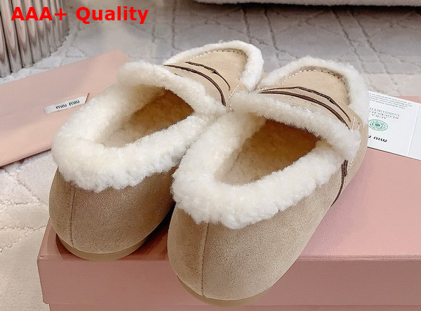 Miu Miu Suede Loafers in Ecru with Shearling Lining 5D273E Replica