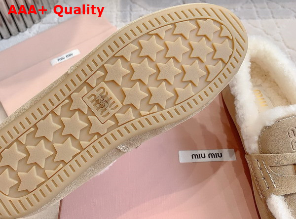 Miu Miu Suede Loafers in Ecru with Shearling Lining 5D273E Replica